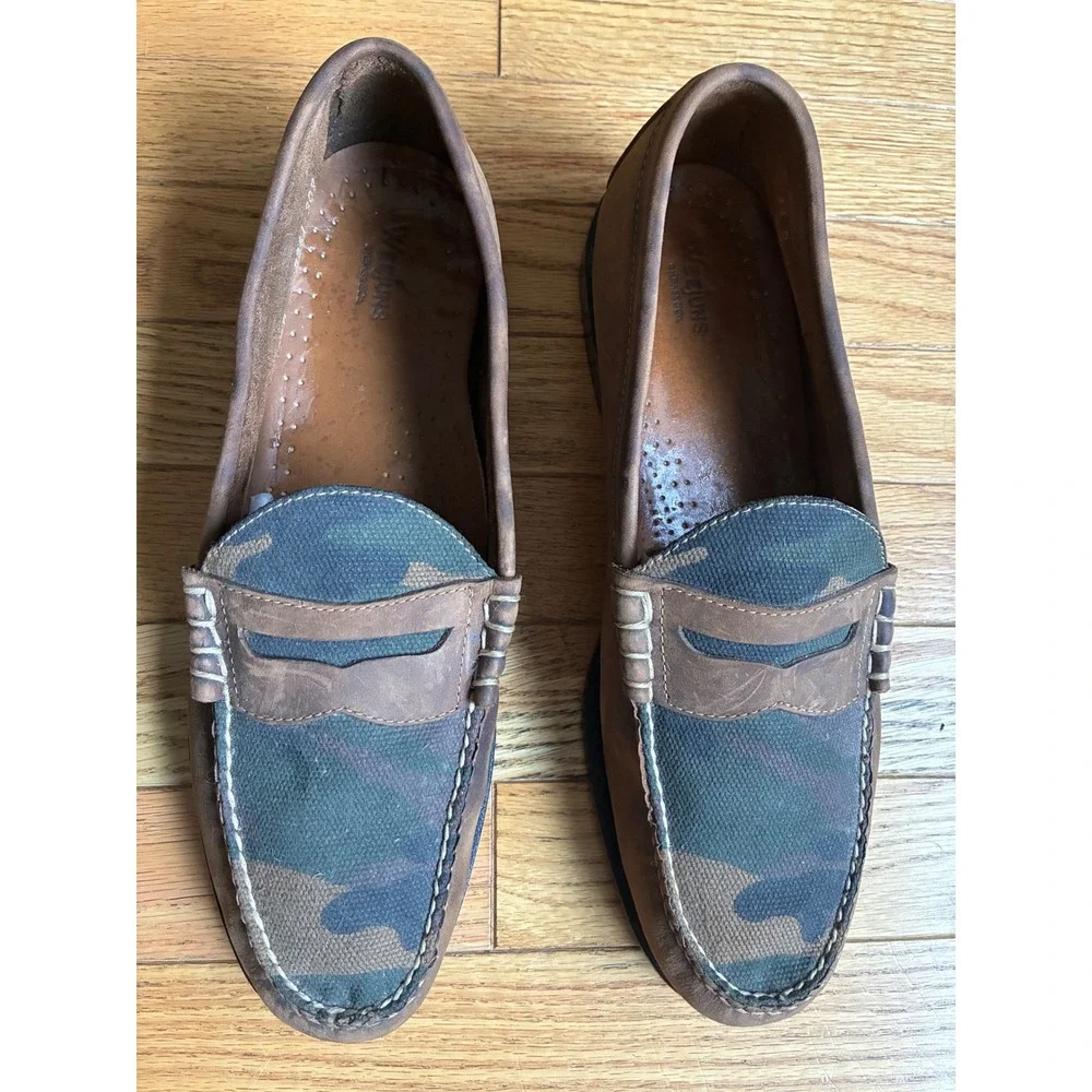 GH Bass Weejuns Mens 12 D Penny Loafers Brown Leather Camouflage Slip On